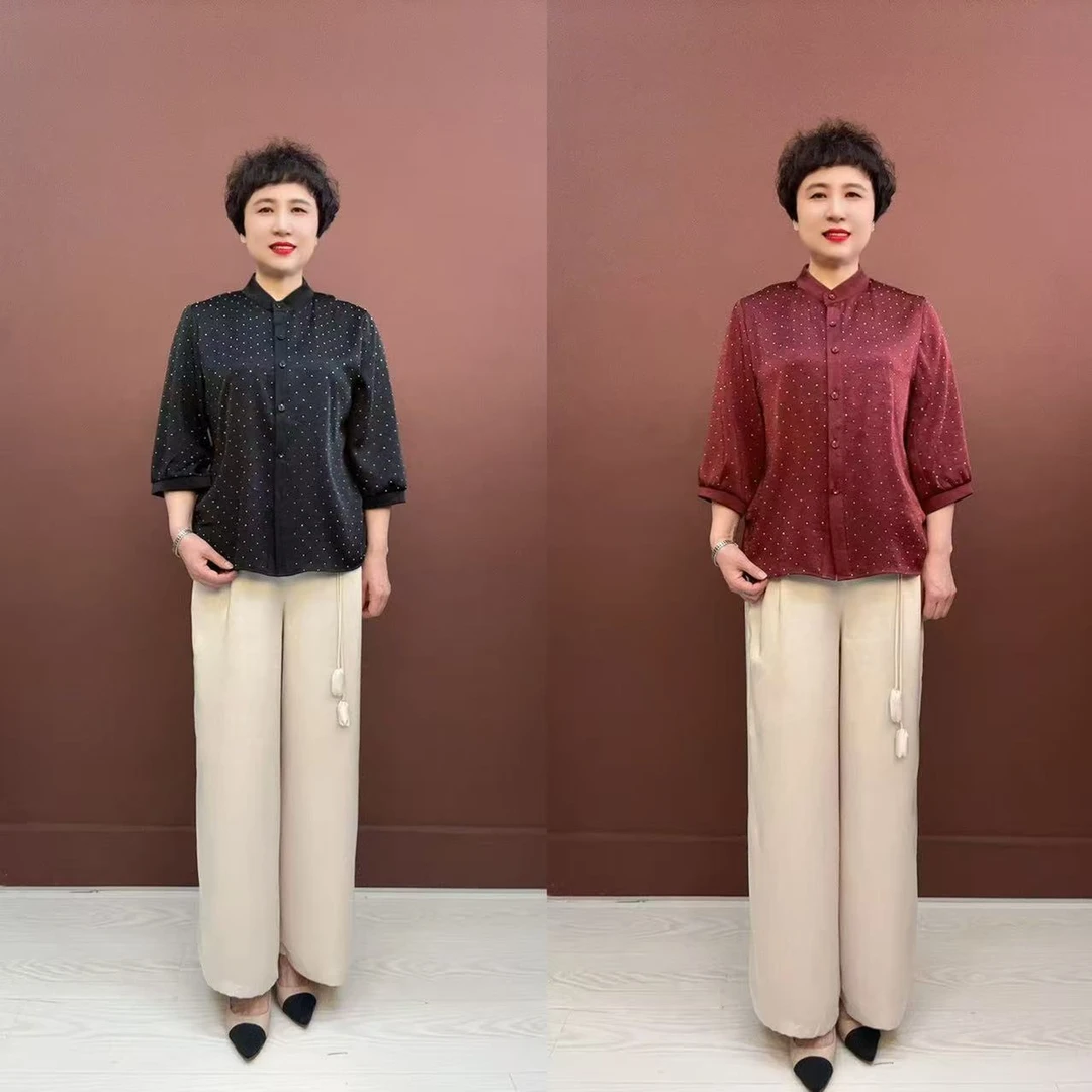 H-波点中老年女装时尚小衫妈妈装国风上衣979