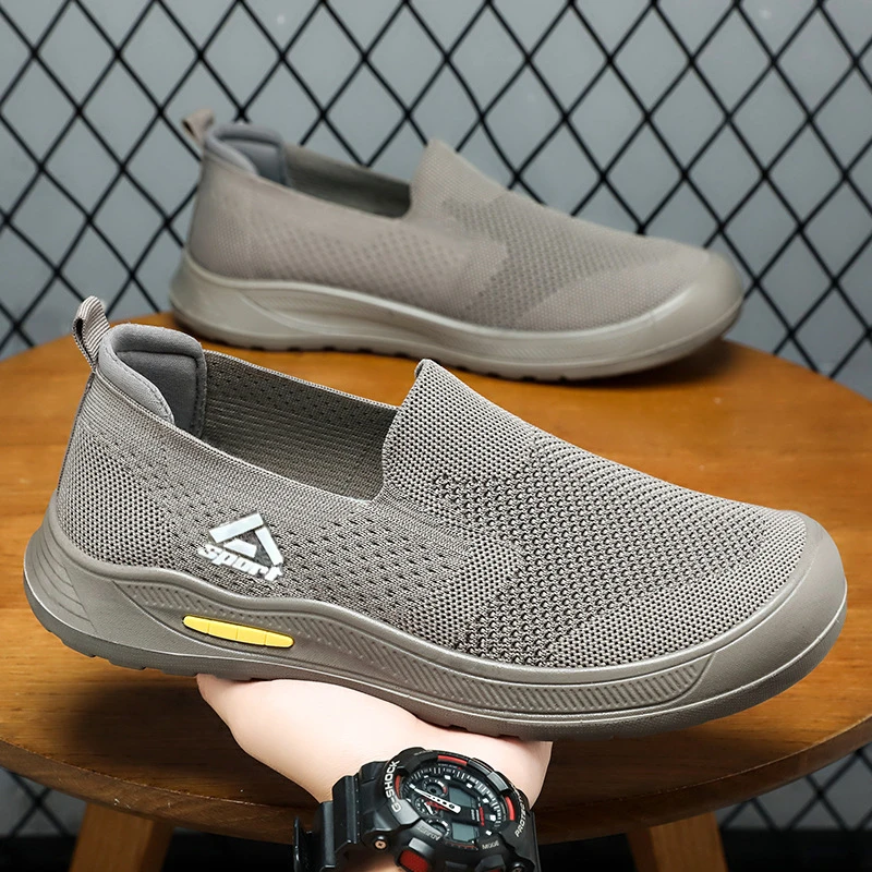 男鞋布鞋新款透气不臭脚网面鞋一脚蹬懒人鞋软底中老年休闲健步鞋
