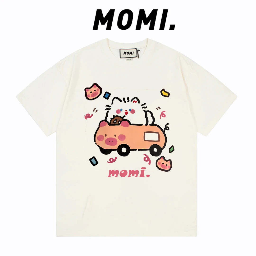 【MOMI】出猪车 260克纯棉重磅短袖女宽松休闲百搭T恤无感印花！