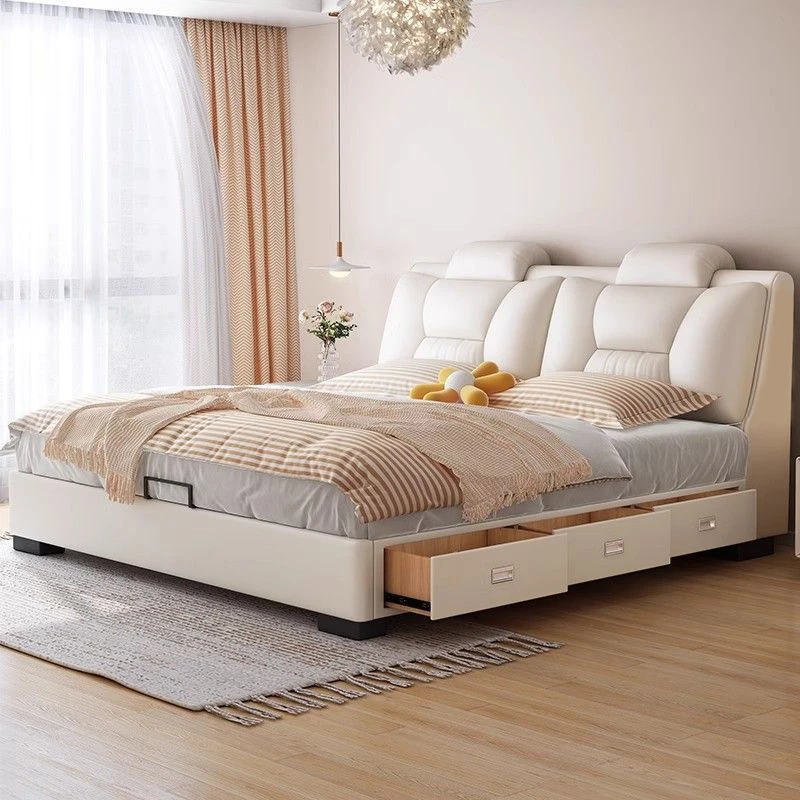 轻奢皮艺床现代简约主卧室双人床1.5米8意式皮艺床软包大婚床