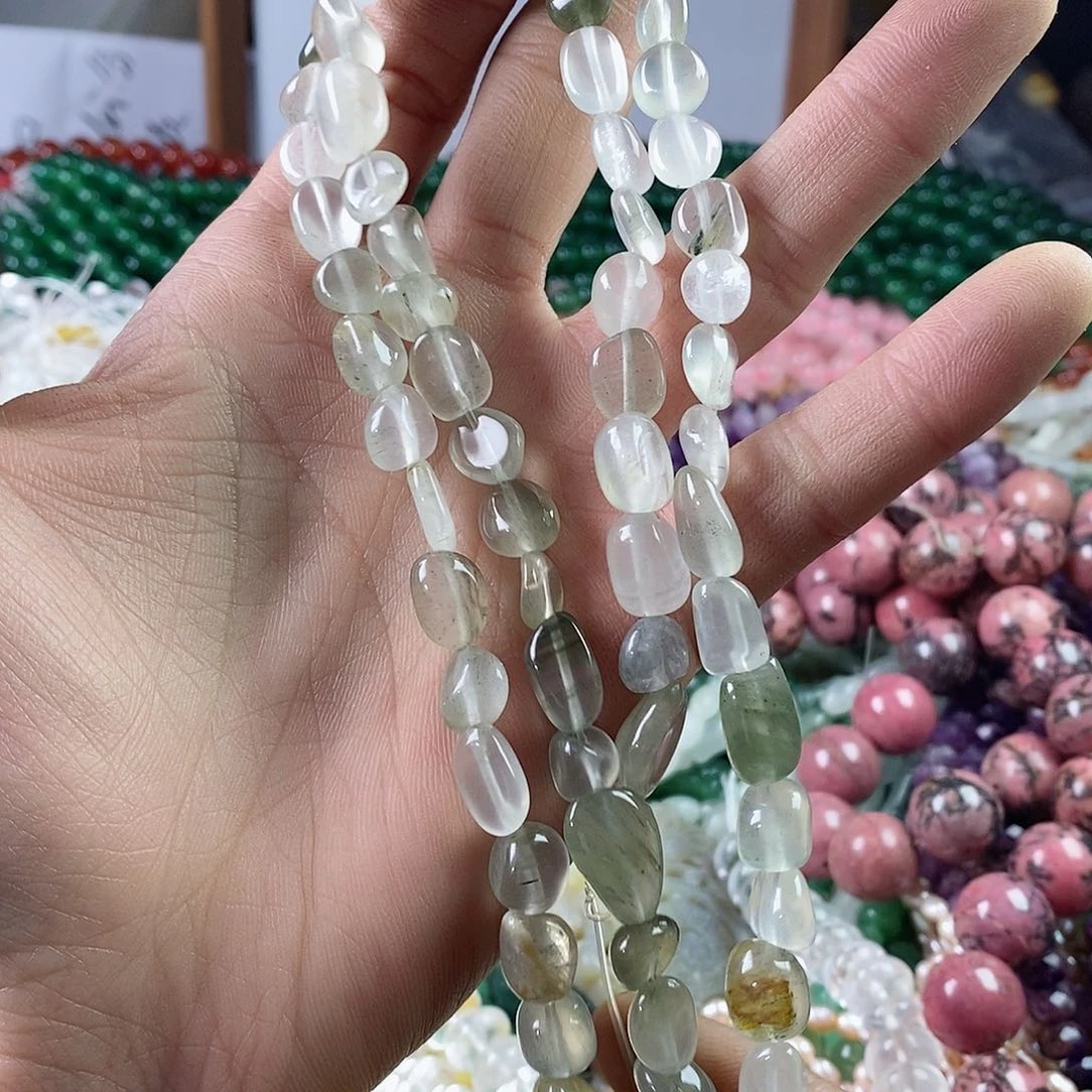 玛瑙/玉髓珠宝半成品合金一条天然绿兔毛水晶不规则