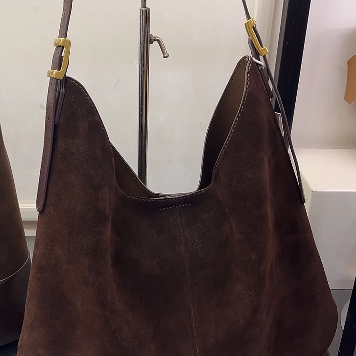 麂皮（革）牛剖层皮革磨砂真皮单肩斜挎托特包