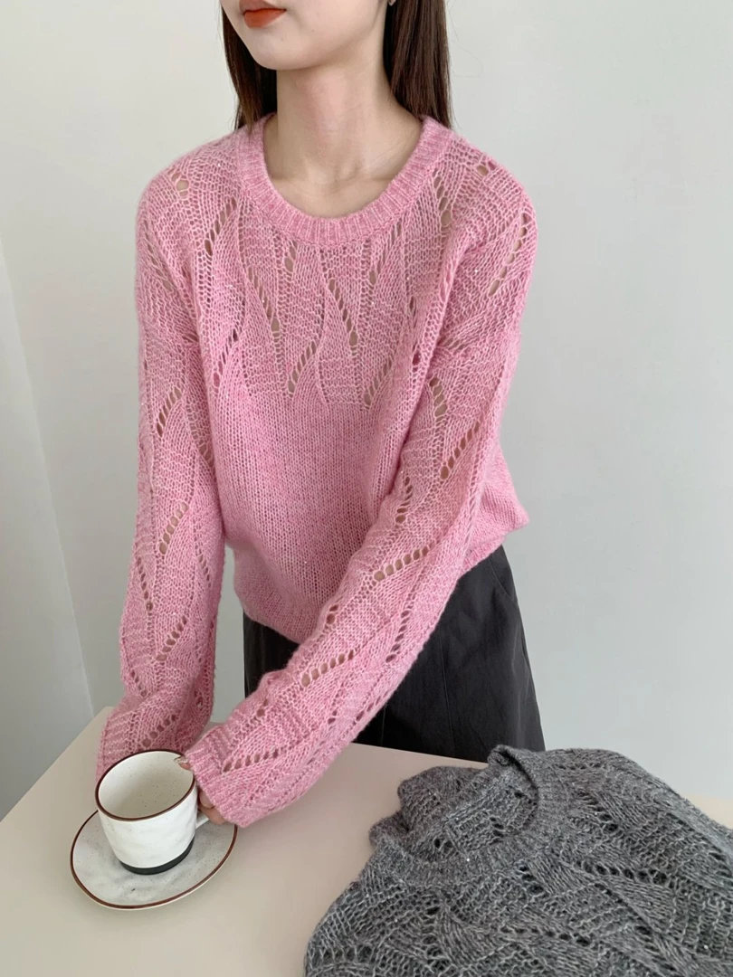【素简.970199】秋冬新款驼羊绒珠片花纹洋气设计女装上新针织衫