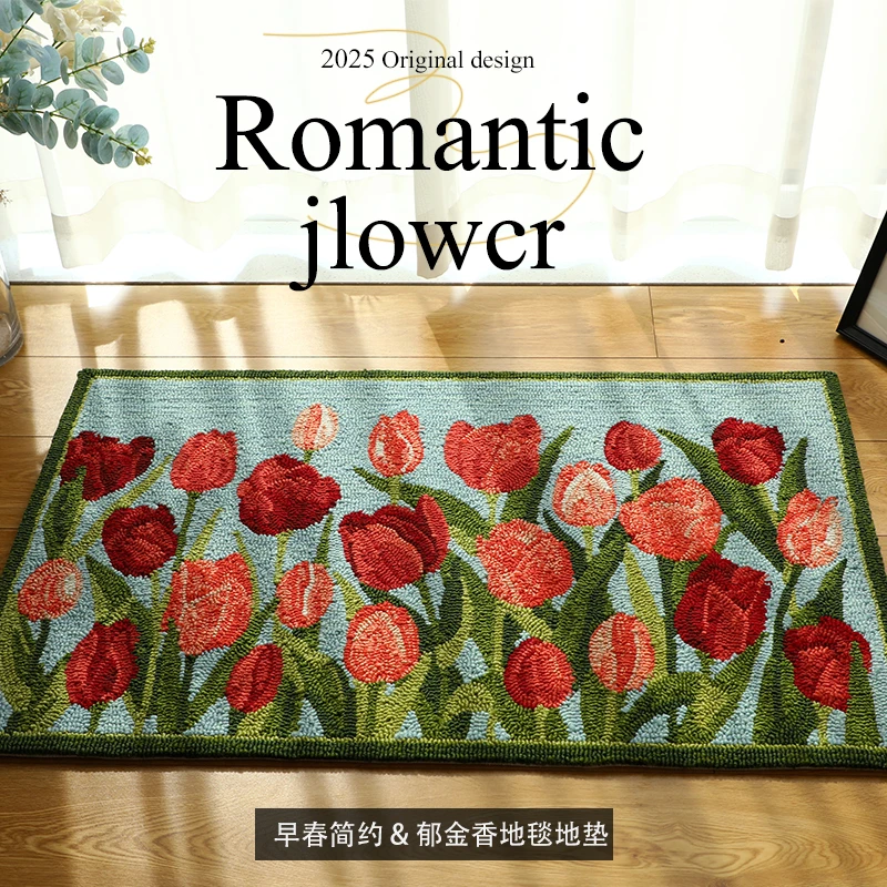 奶油风郁金香门槛石地垫进门口长条地毯卧室入户门防尘防污脚垫