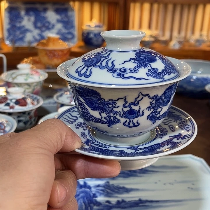 錡镇堂手工手绘盖碗