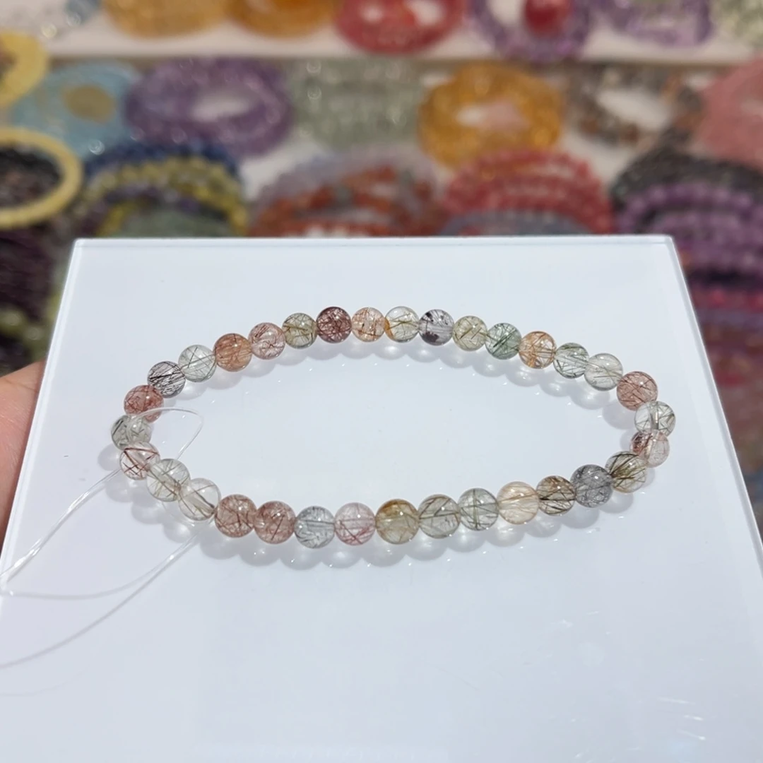未镶嵌水晶手串5m彩发晶单圈