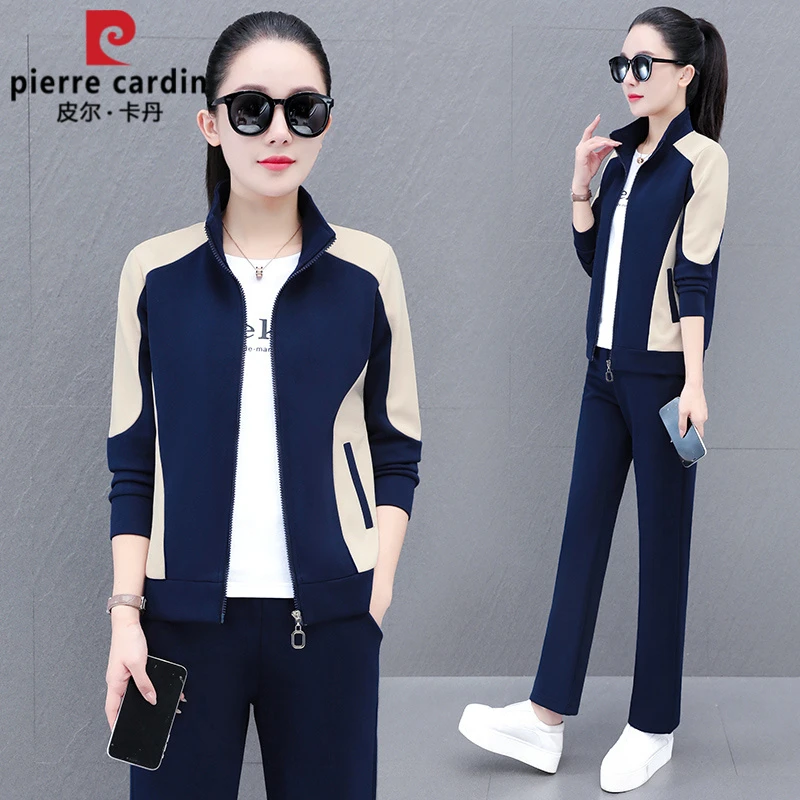 皮尔卡丹新款时尚春秋开衫立领运动套装女2025新款休闲跑步两件套