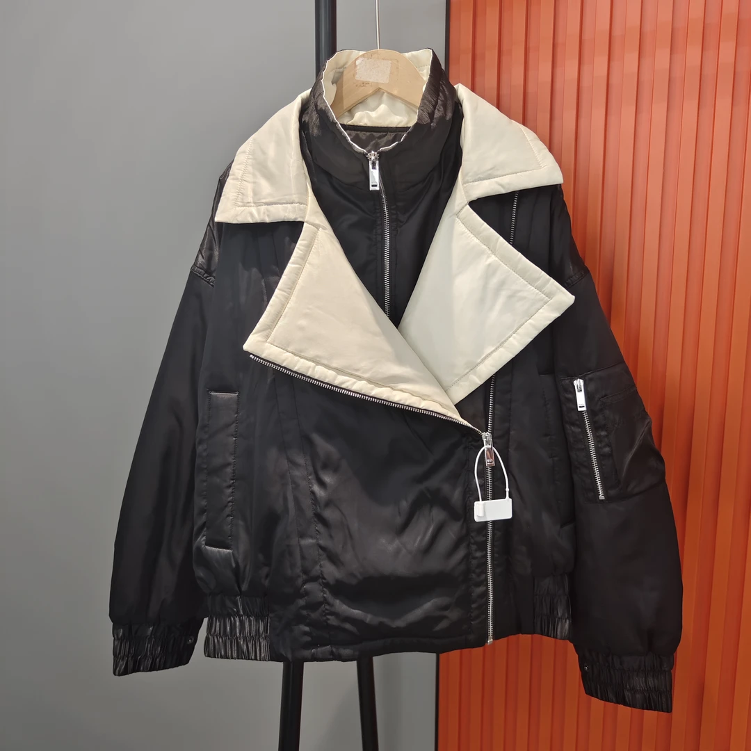 品牌剪标撤柜微瑕拼接大翻领假两件短款机车夹克棉服外套JKT023