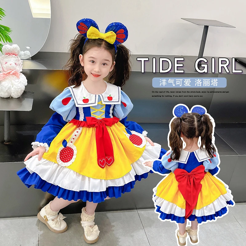 女童连衣裙2025春装新款娃娃领长袖春季儿童小女孩裙子白雪公主裙