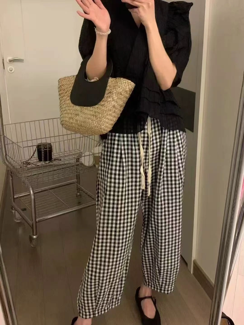 泡菜原单柔软舒适格子裤