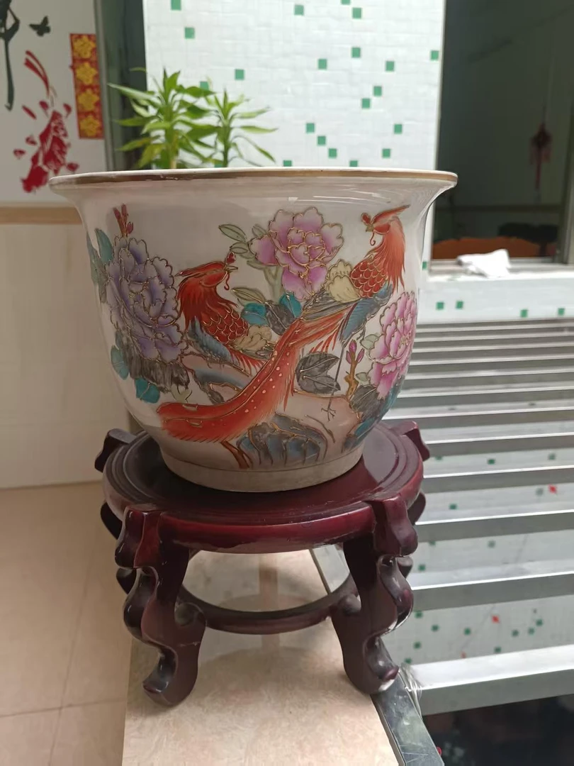 七八十年代手绘花绘花盆（图片仅参考，以实物为准）