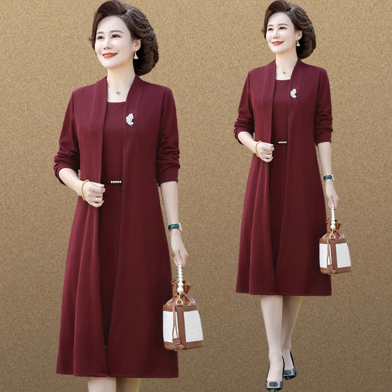 婚礼妈妈秋装2025新款喜婆婆婚宴礼服中年阔太太旗袍连衣裙两件套