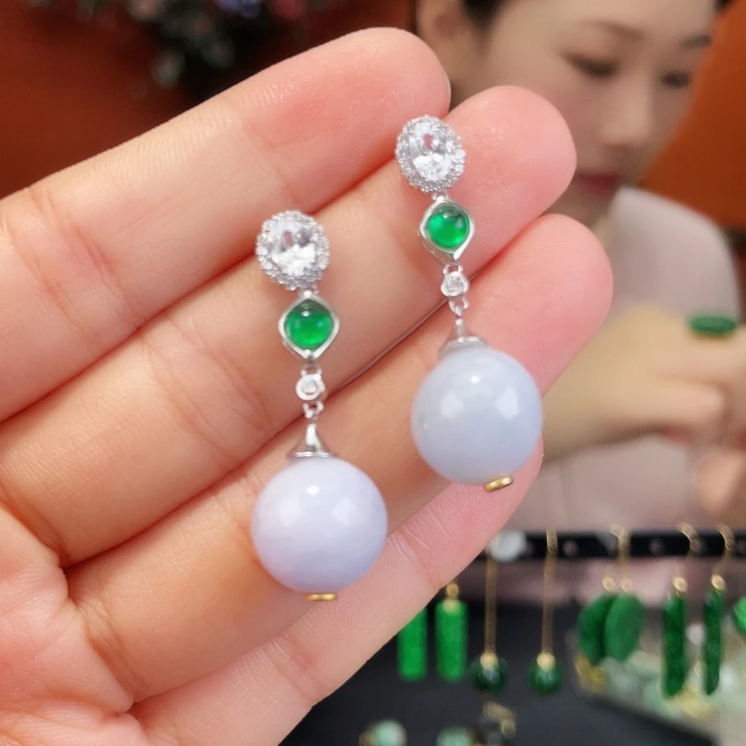 翡翠银S925镶嵌耳饰