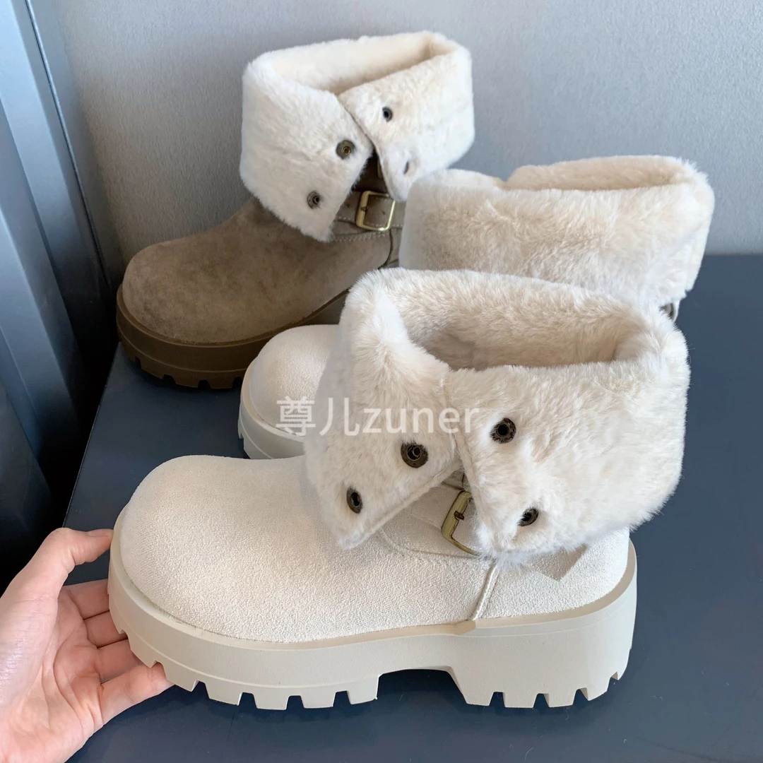 尊儿2025冬季新款中跟加绒两穿勃肯靴百搭靴子加厚中筒短筒网红靴