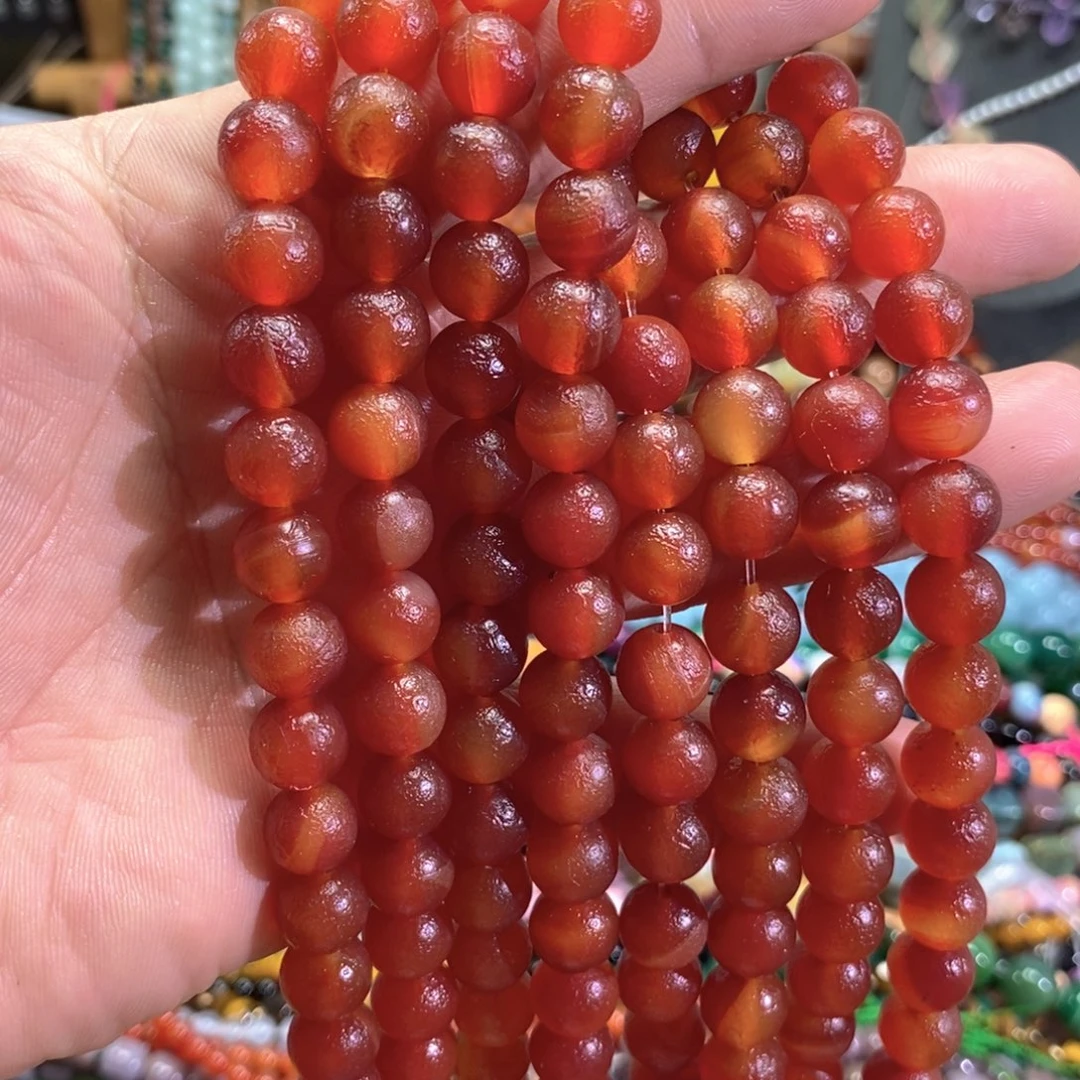 未镶嵌玛瑙/玉髓珠宝半成品橘皮红玛瑙一条卡10mm
