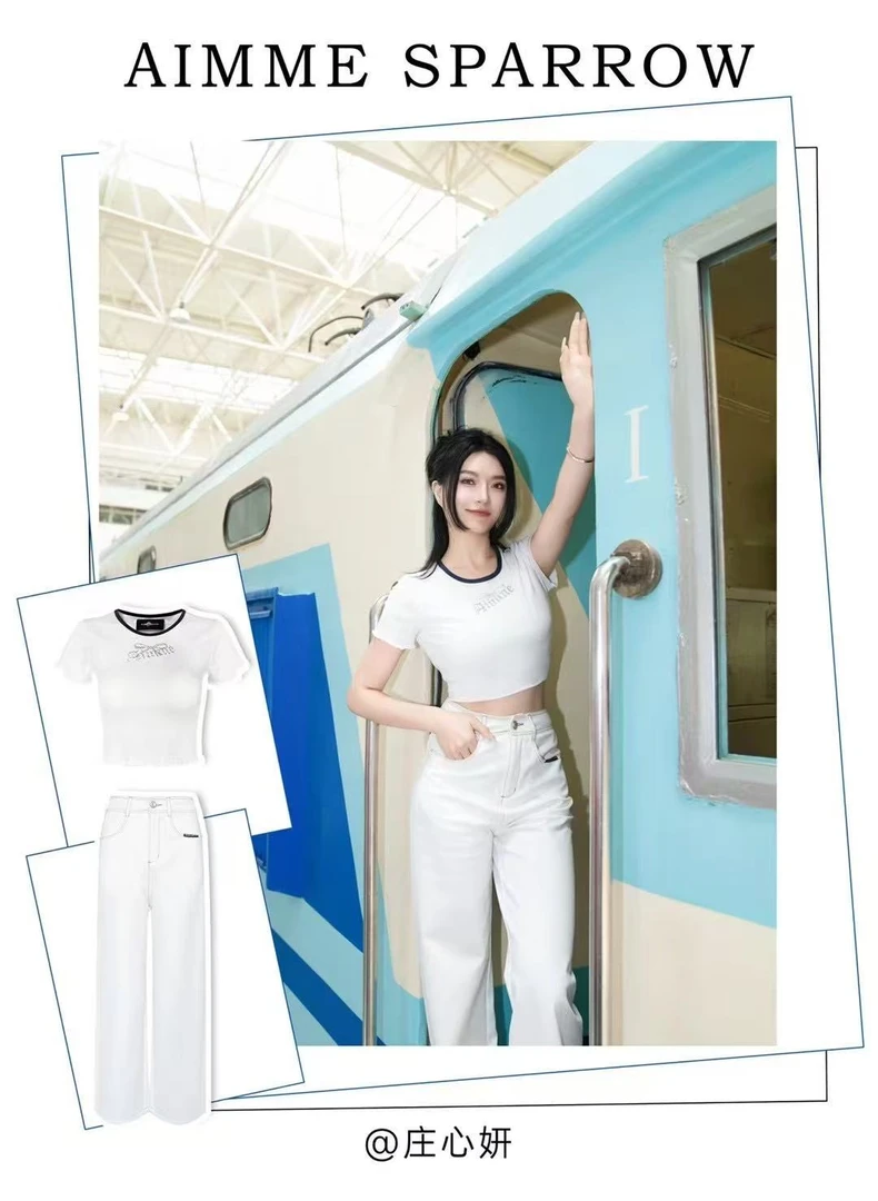 Aimmesparrow 烫钻蝴蝶结花瓣边短袖