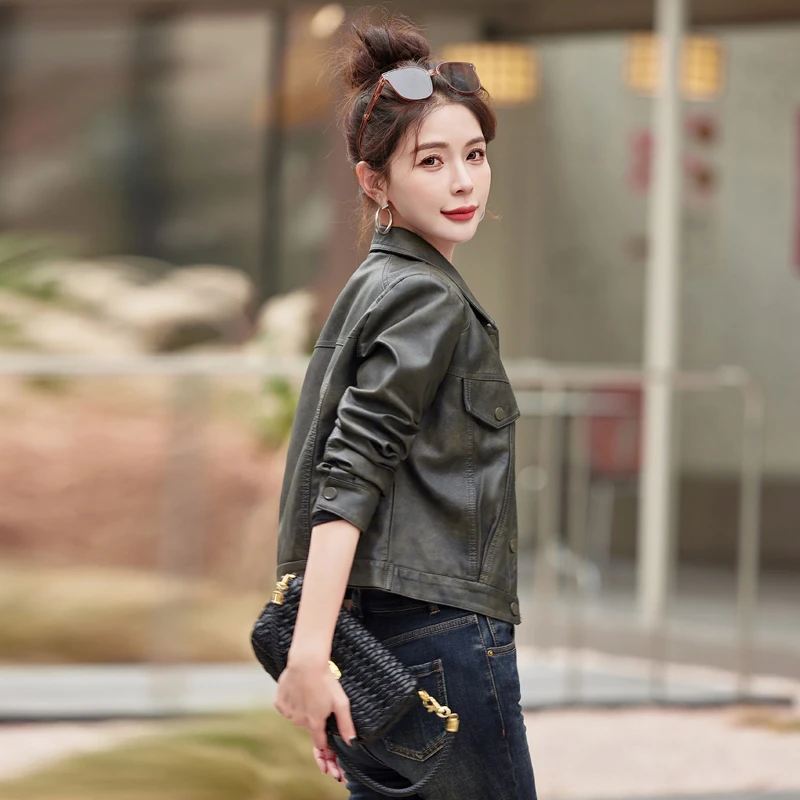 小个子皮衣外套女短款春秋2025新款时尚百搭显瘦气质pu机车皮夹克