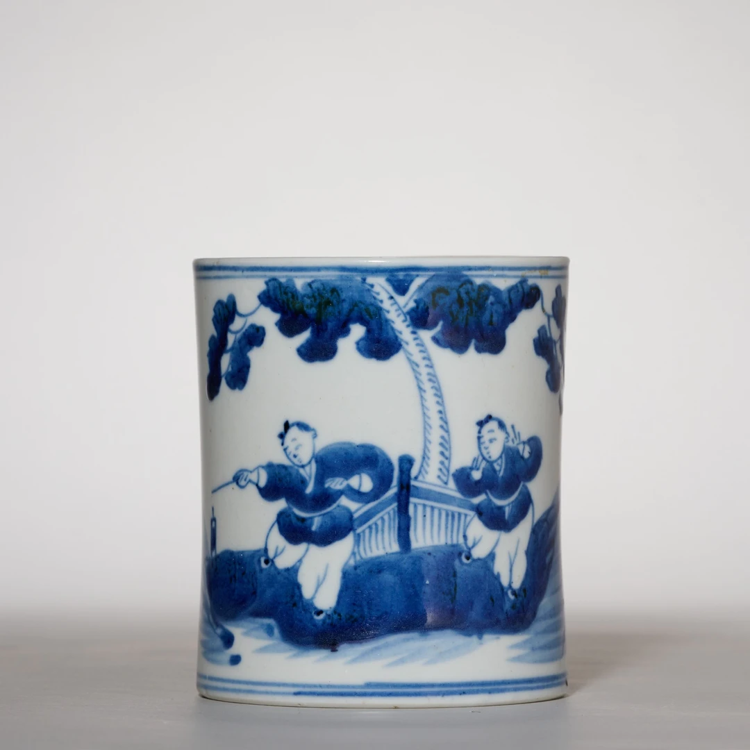 5418清中期·青花婴戏图笔筒【拍卖预展】