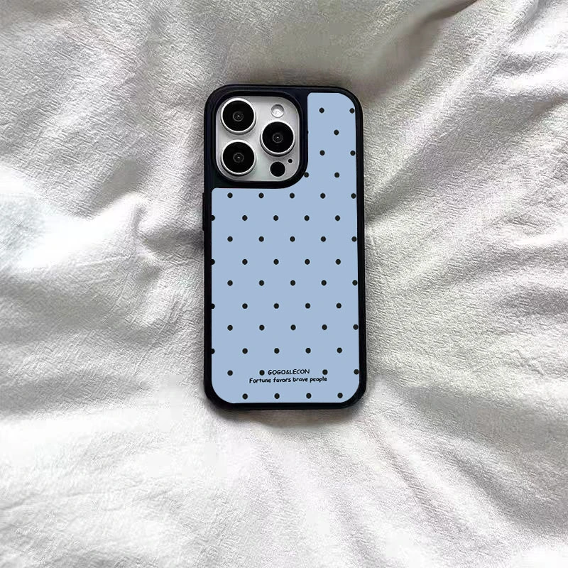 韩风新款小波点蓝底适用苹果16/15/14/13/华为/小米/荣耀/v手机壳