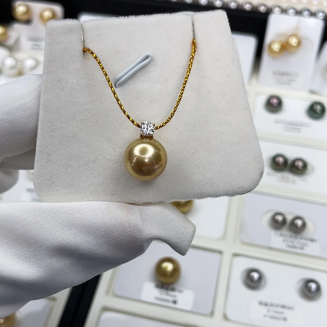 海水珍珠吊坠(不含链)18K金镶嵌浓茶金戴妃吊坠11.3mm