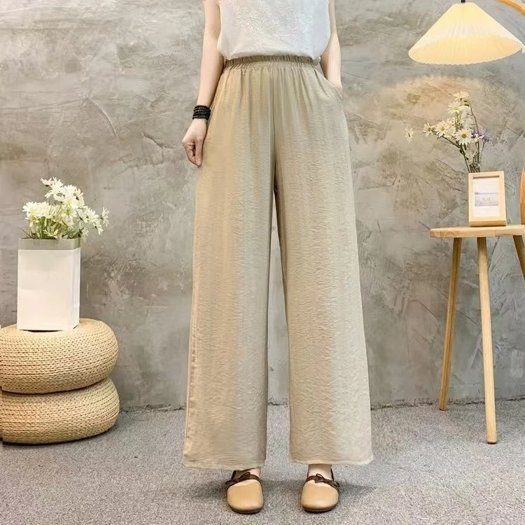 夏季高腰阔腿裤长裤休闲裤显瘦大码宽松复古女装薄款文艺直筒裤