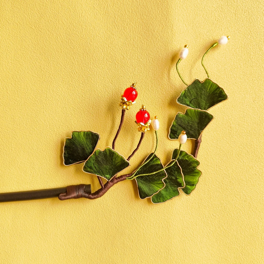 手工掐丝绒花发簪【银杏】新中式古风簪子