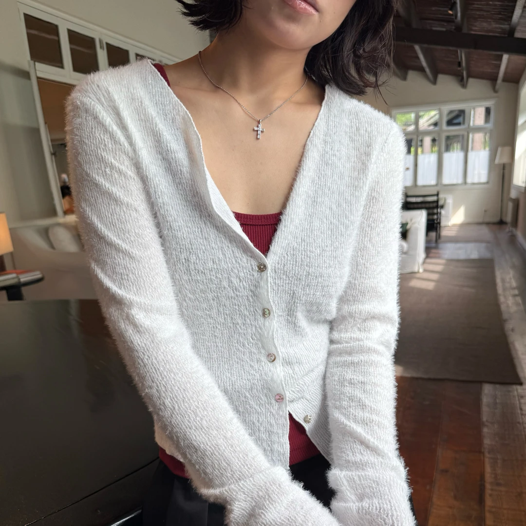 XIAOMEIZI软糯毛针织混纺V领针织开衫90236