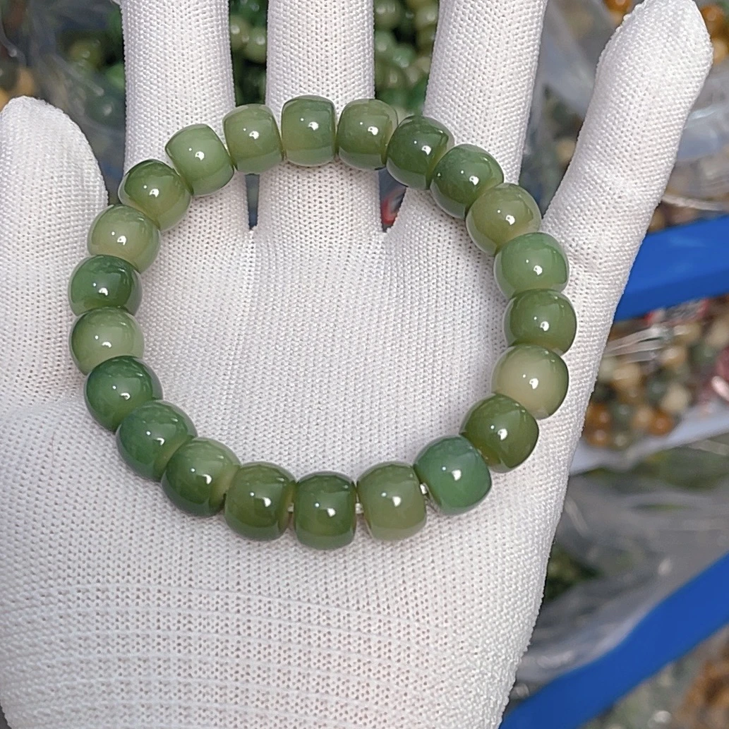 【F09】绿直切单圈手串天然菩提根手串