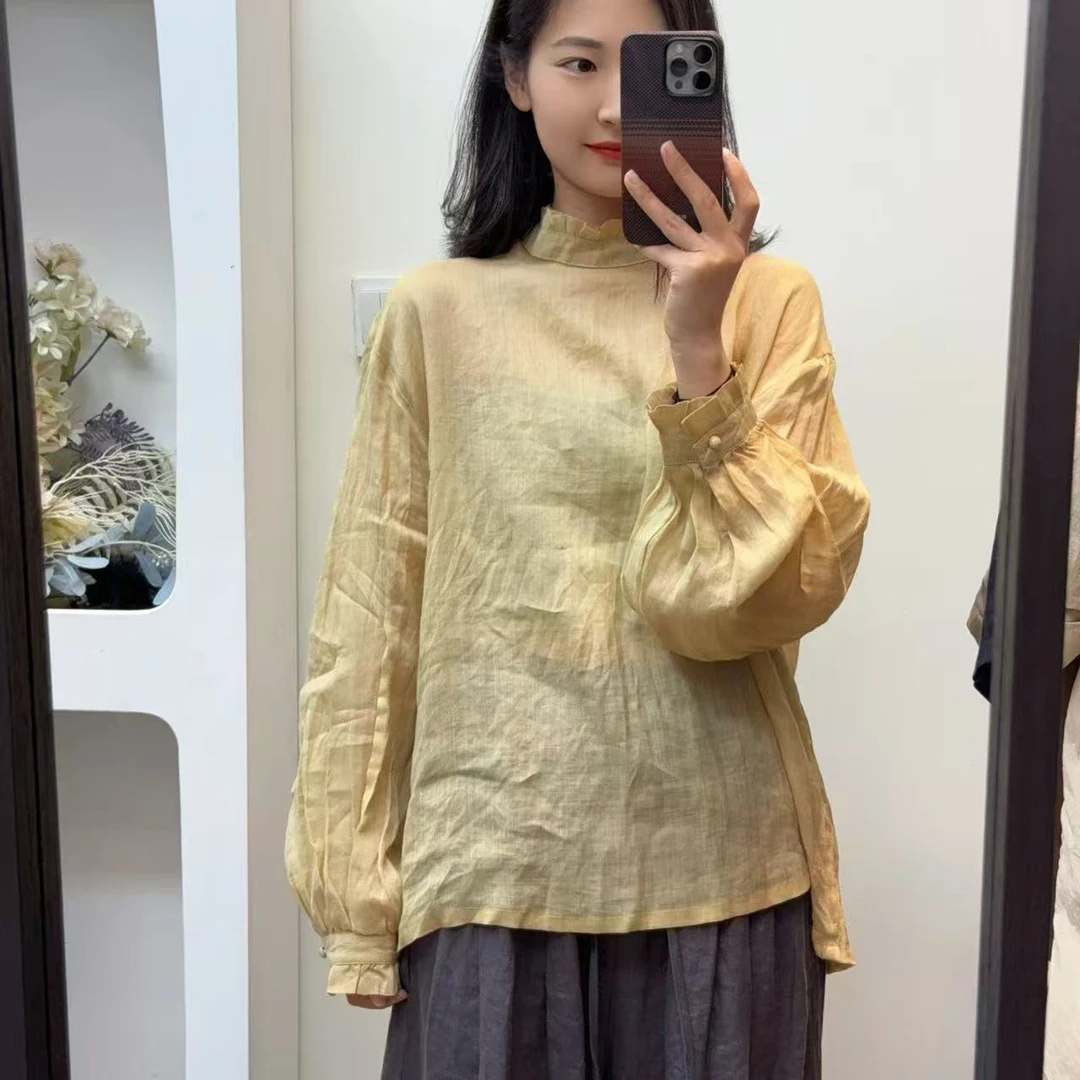 【羽翎】夏季新款苎麻花边领休闲女士防晒衬衫 【420】