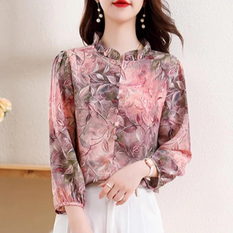 碎花衬衫女士春秋季2025年新款减龄妈妈洋气上衣小衫长袖衬衣