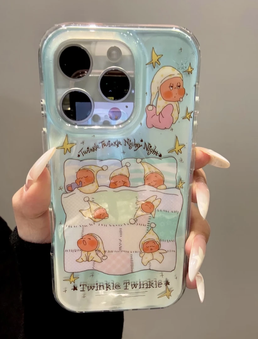 可爱软萌彩色被子睡觉星星人适用iphone16promax苹果15手机壳14新