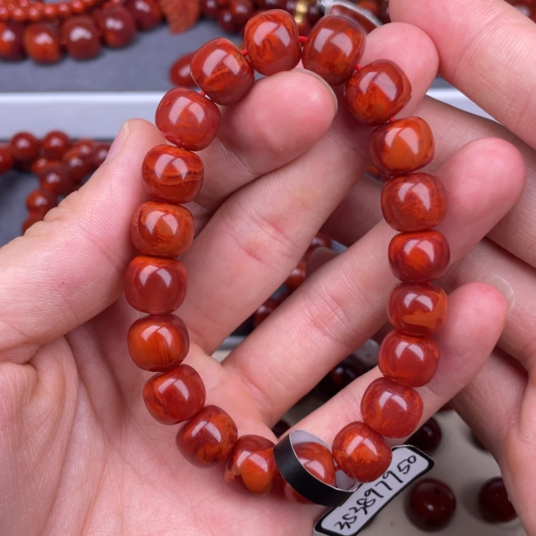 南红玛瑙未镶嵌其他11mm瓦西玫红火焰纹手串
