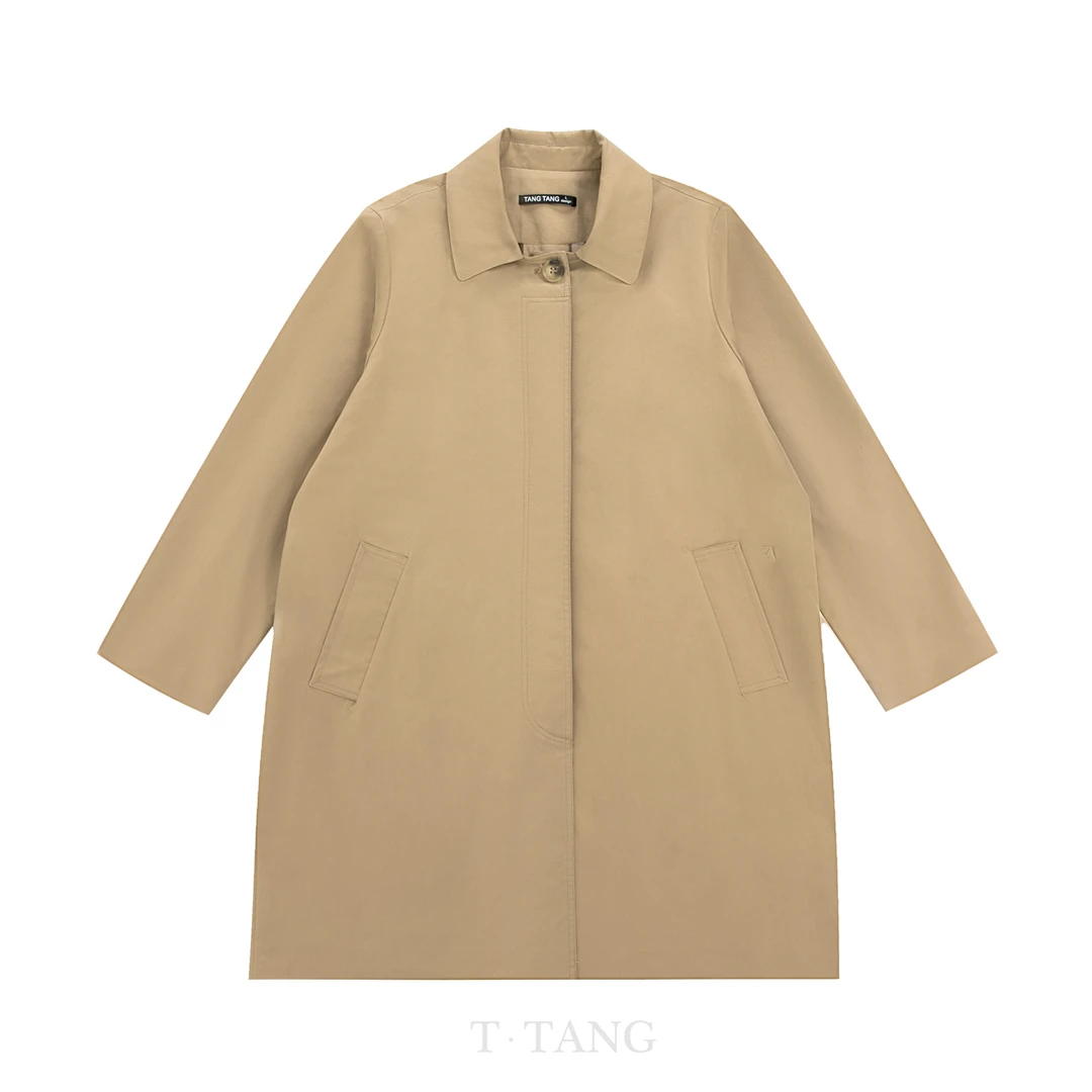 FL秋季韩版简约时尚百搭纯色中长款休闲女士风衣【3078】FF