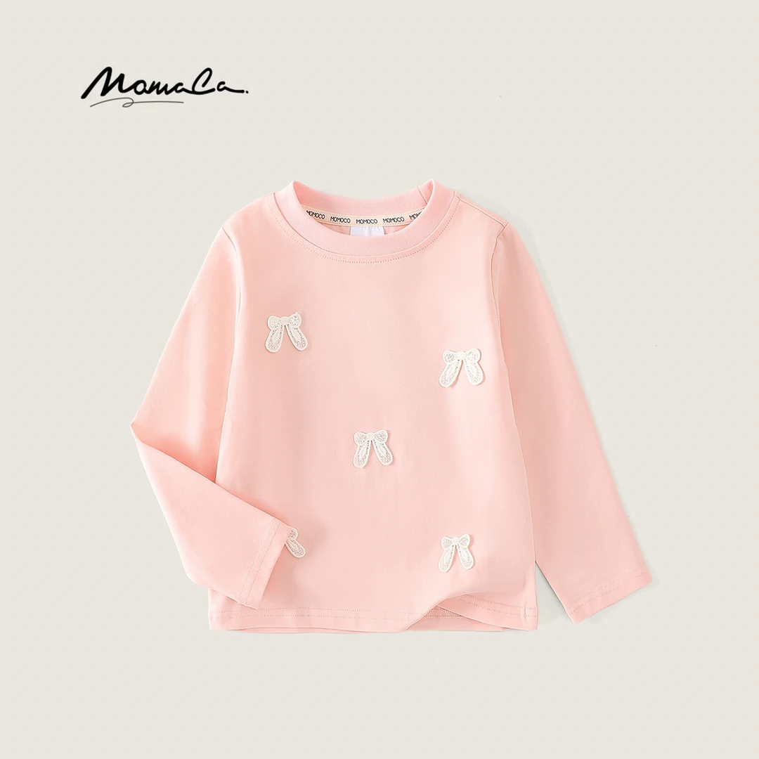 MOMOCO2025款秋季女童百搭甜美立体蝴蝶结T恤77740235001