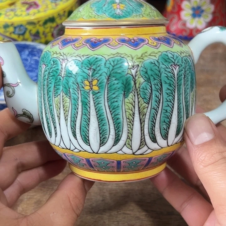 壶精品陶瓷珐琅彩白菜壶