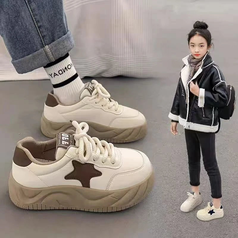 女童鞋子2025春秋款新款儿童面包鞋小白鞋运动鞋中大童小学生板鞋