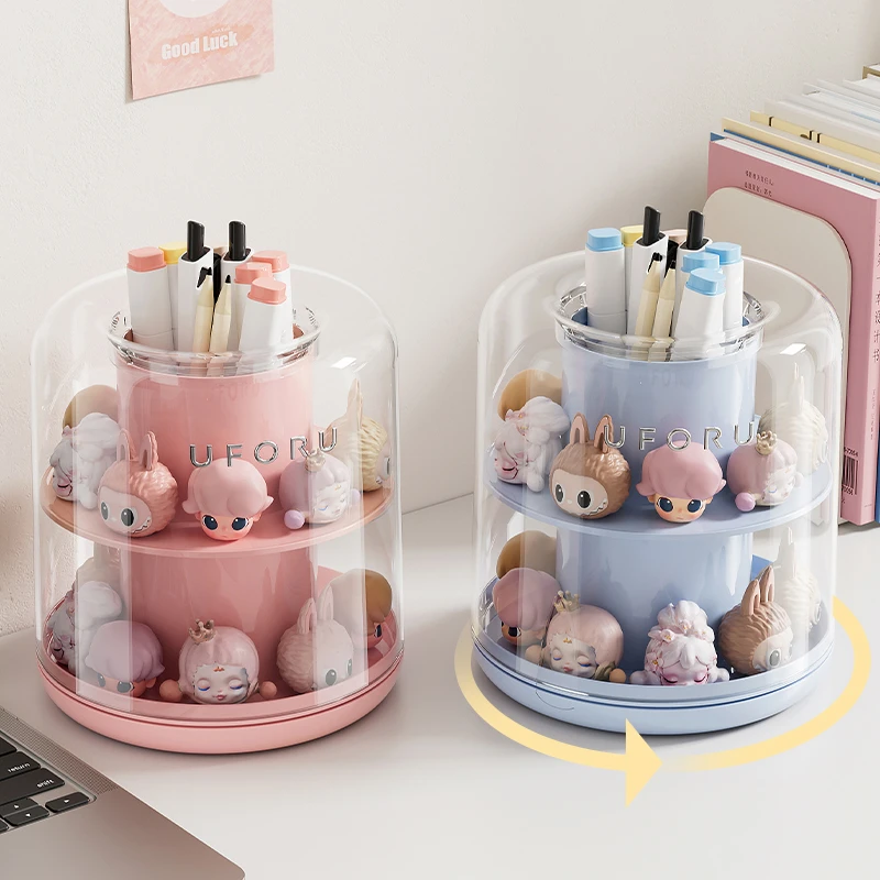 橱明星笔筒收纳盒可旋转桌面多功能置物架萌粒展示架防尘多功能