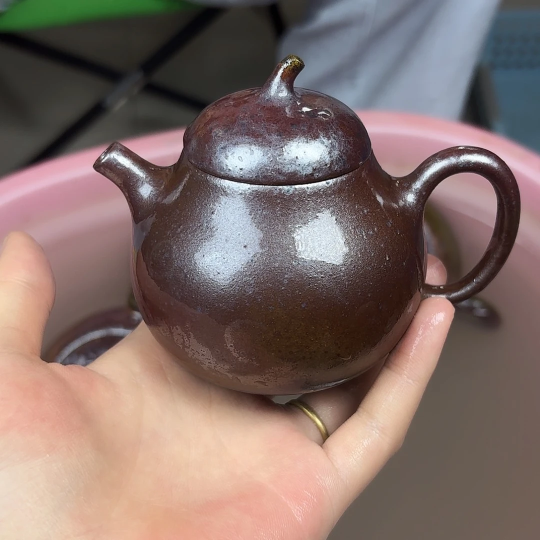 田***子茶壶紫砂柴烧紫砂天青切瓜