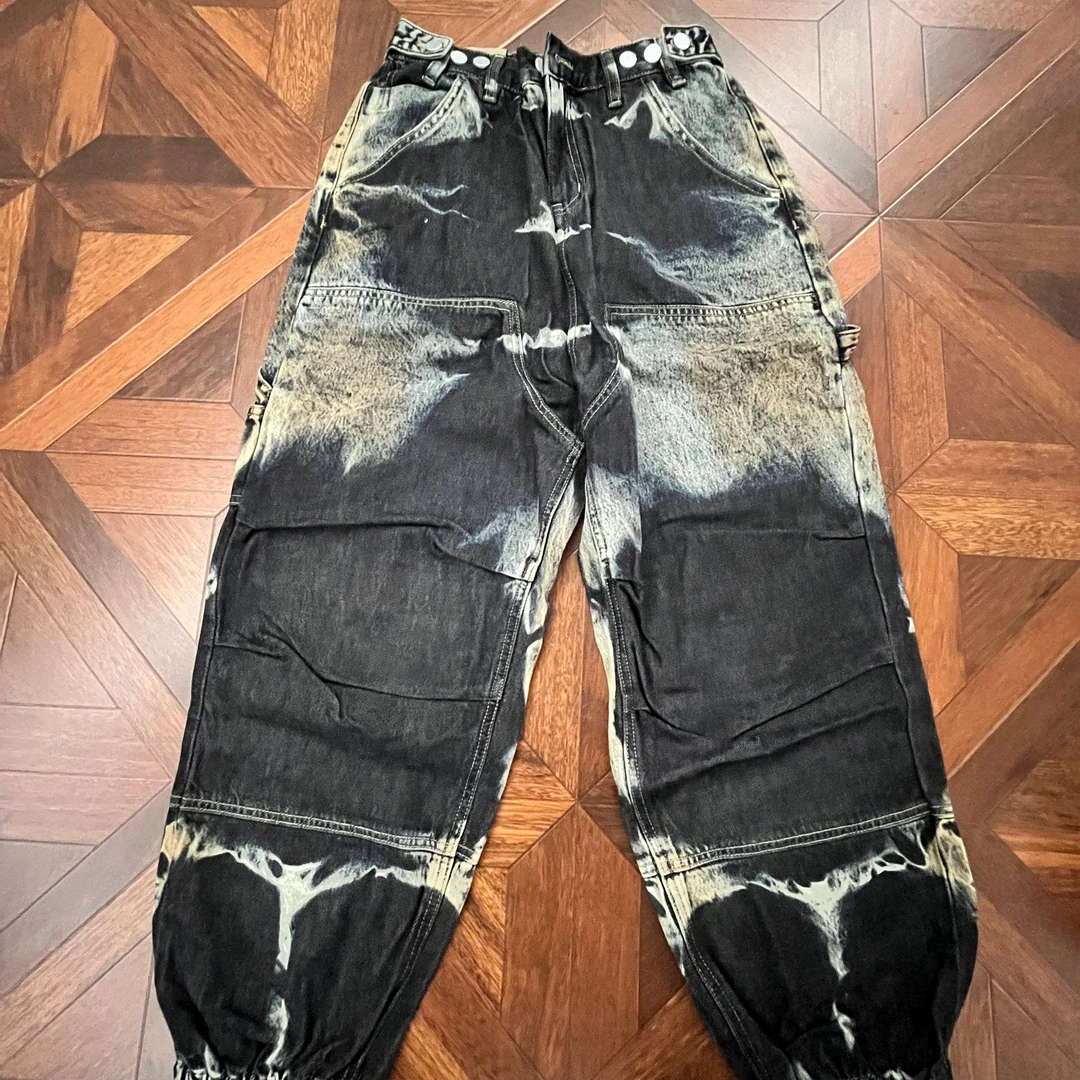 复古做旧扎染牛仔裤束脚裤男士宽松休闲长裤8126