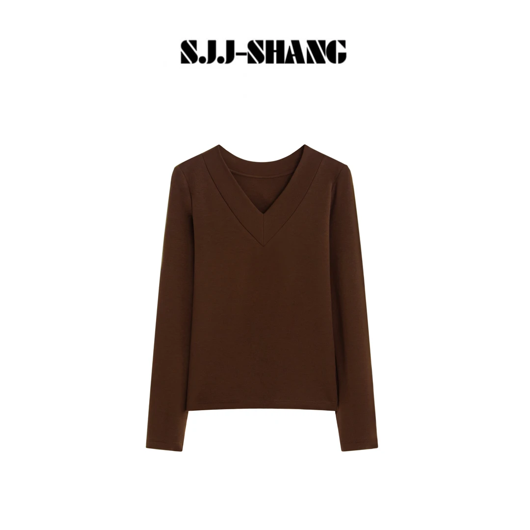 SJJ-SHANG【万能搭】欧系老钱设计感V领长袖打底T恤q135791p
