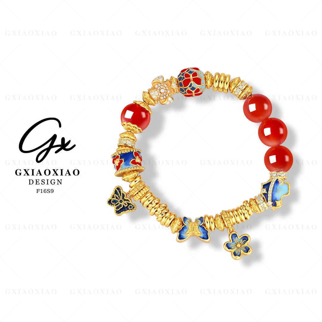 G XIAOXIAO 镀K金 新中式国风气质百搭蝴蝶手链 F16S9