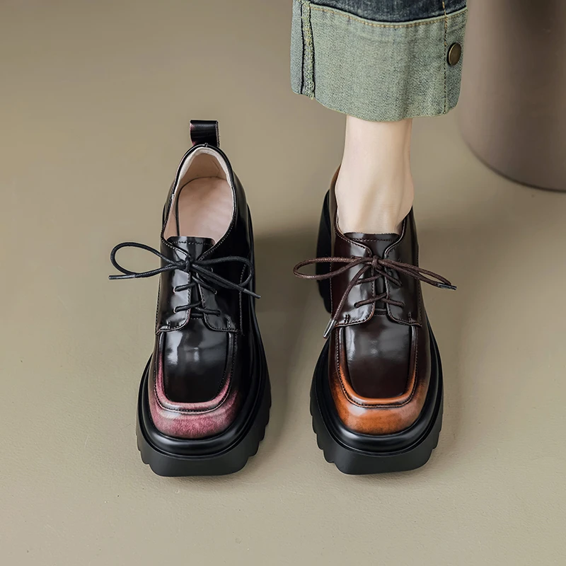 王端端|10CM超高跟厚底深口单鞋黑色新款时尚圆头粗跟系带高跟鞋