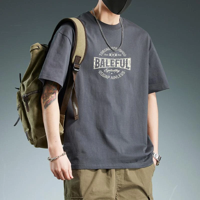 纯棉重磅重磅百搭短袖t恤男士宽松大码男装潮牌夏季2025新款纯棉