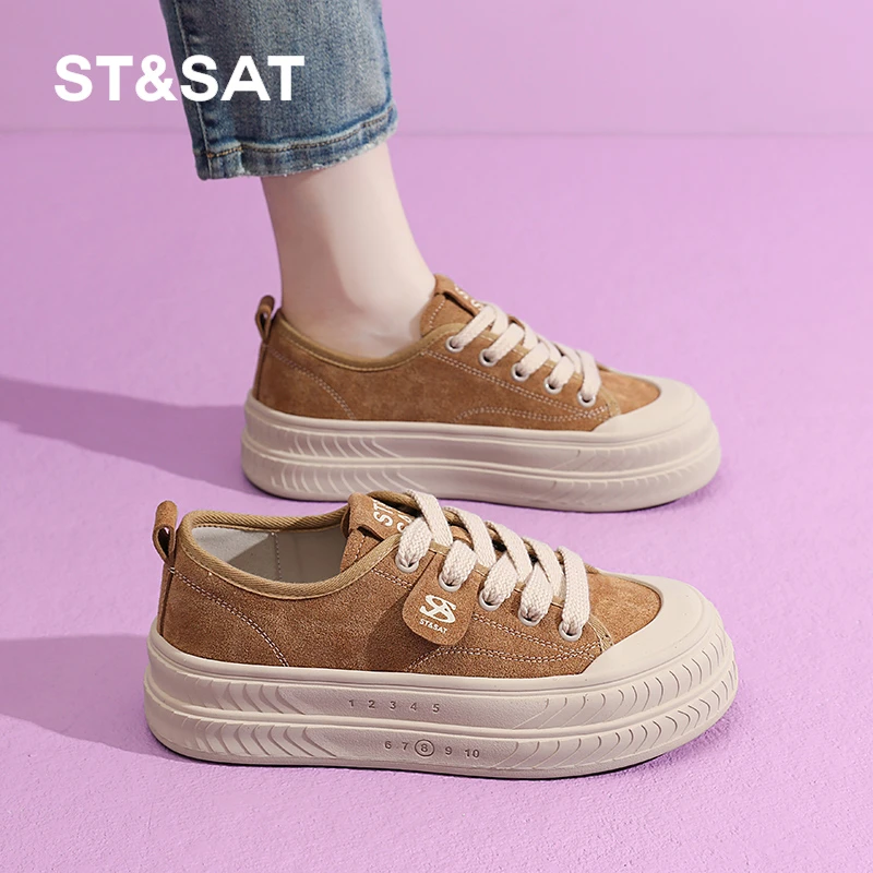 星期六帆布鞋休闲鞋女款2025爆款洋气百搭美拉德复古厚底女鞋增高