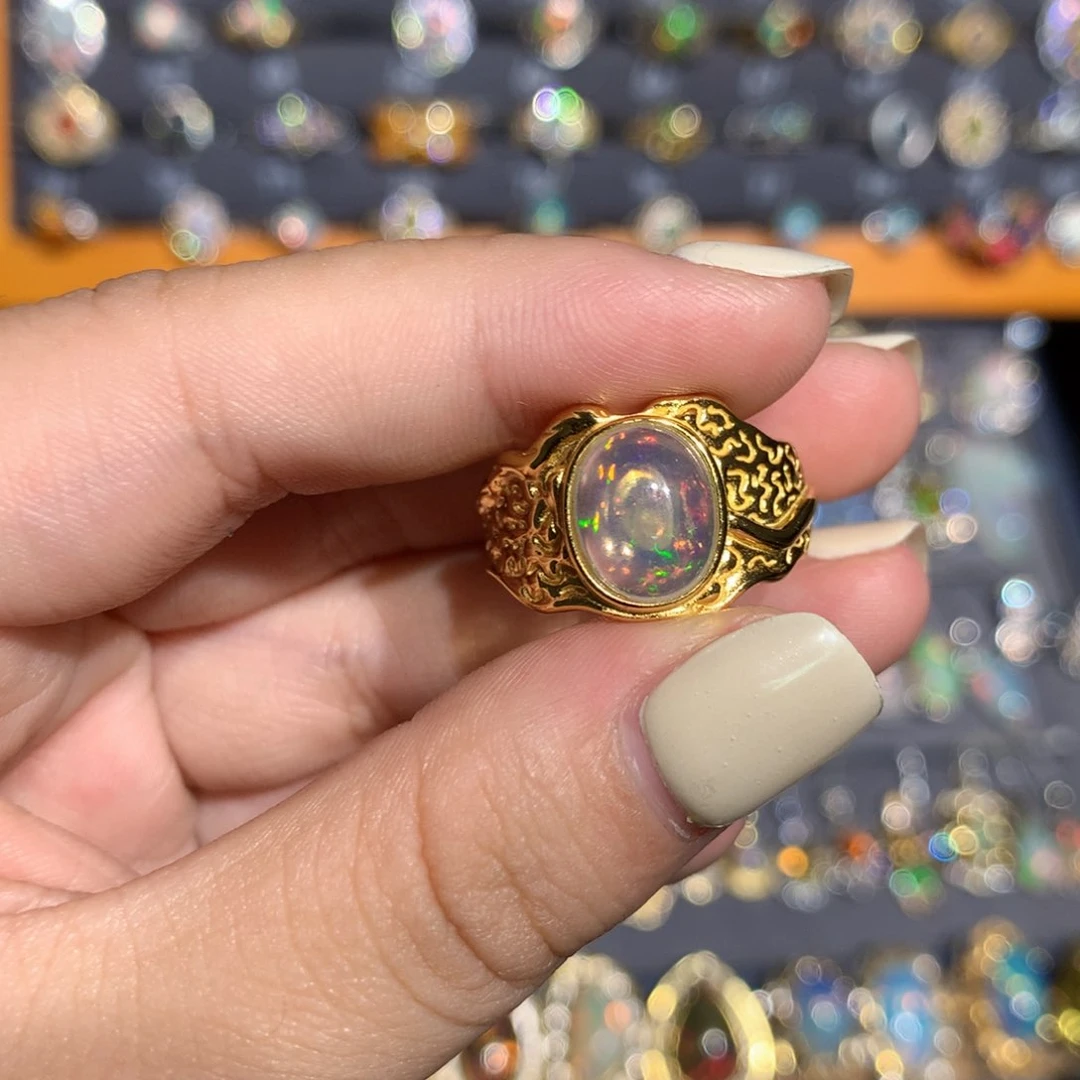 银S925镶嵌欧泊欧泊戒指l