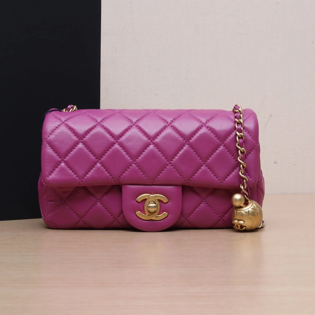95新 Chanel/香奈儿 【双双】CF 口盖包 大Mini 紫色 金球调节扣