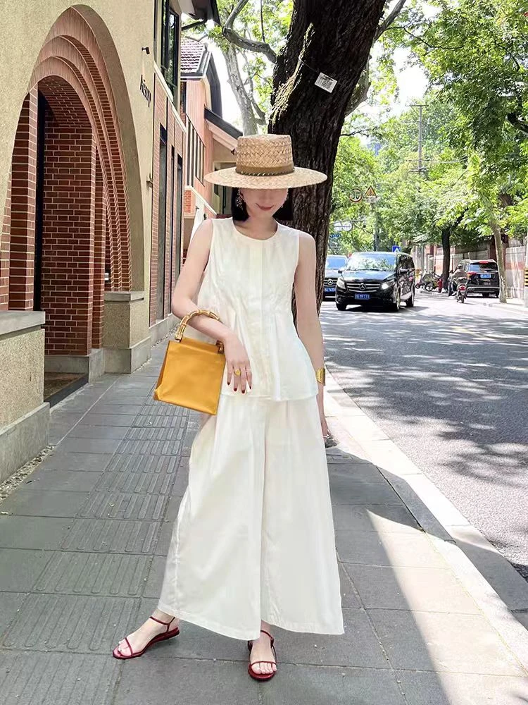 高级感爆款气质女夏季时尚无袖背心上衣休闲阔腿裤两件套C6052
