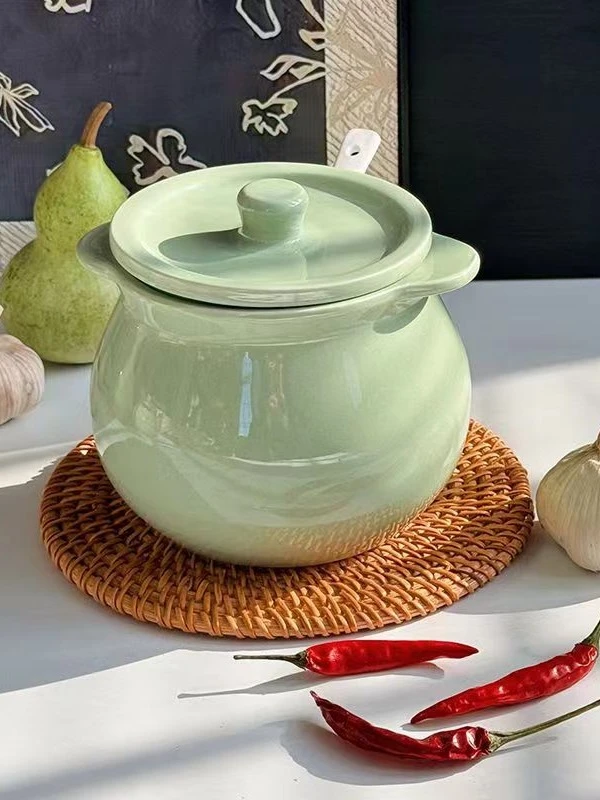 家用陶瓷猪油罐大容量耐高温厨房储油罐带盖调味料罐绿色