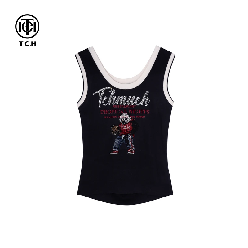 TCH私服新款烫钻工艺时尚休闲百搭针织背心女T75A09E5142轻奢tch