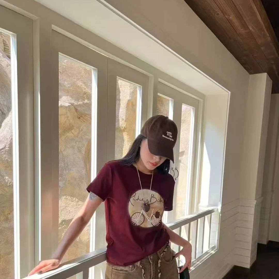 5918轻熟风圆领印花常规款短袖T恤宽松女士老钱风松弛感女装贵气